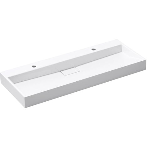 doporro® Lavabo sobre encimera Colossum19 lavabo suspendido blanco de diseño de 120 cm de ancho incluye válvula de desagüe 2 orificios para grifo