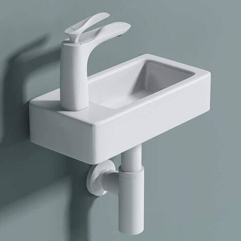 doporro® Lavabo sobre encimera en blanco de cerámica, diseño Brüssel3053 (Derecho) 37,5 cm de ancho con nano revestimiento de fácil limpieza