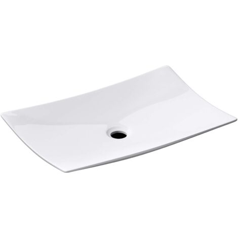 doporro Lavabo sobre Encimera Lavabo Baño  Rectangular Blanco Brillante  Cerámica con Recubrimiento de Nano Fácil de Limpiar  60x40x9 cm  Brüssel5096