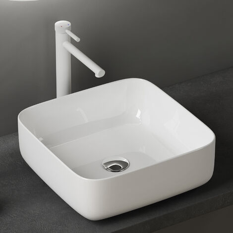 doporro® lavabo sobre encimera lavabo de cerámica 385x385x110 mm lavabo blanco brillante de invitados lavabo de mano Brüssel106