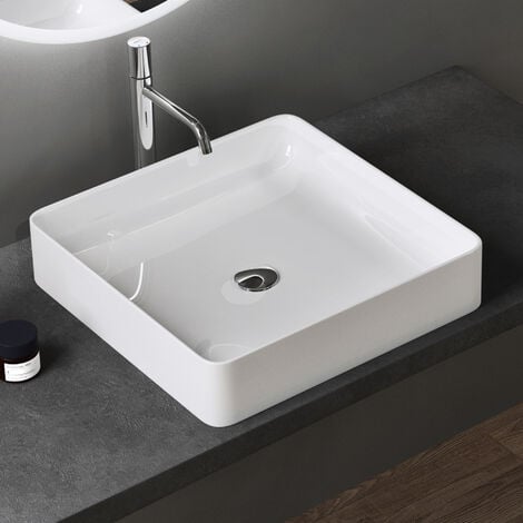 doporro® lavabo sobre encimera lavabo de cerámica 500x350x110 mm lavabo blanco brillante de invitados lavabo de mano Brüssel105