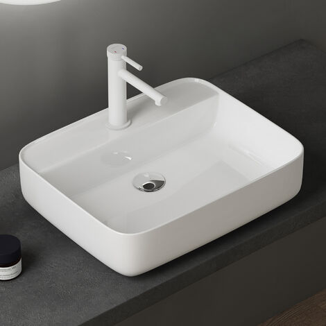 doporro® lavabo sobre encimera lavabo de cerámica 500x400x135 mm lavabo blanco brillante de invitados lavabo de mano Brüssel107