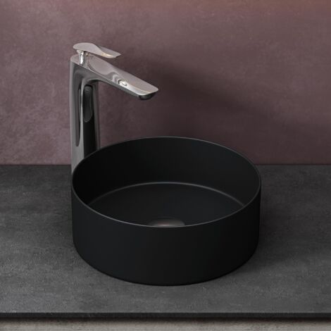 doporro lavabo sobre encimera lavabo de cerámica lavabo redondo 31x31x11 cm lavabo negro mate para aseo de invitados Brüssel203