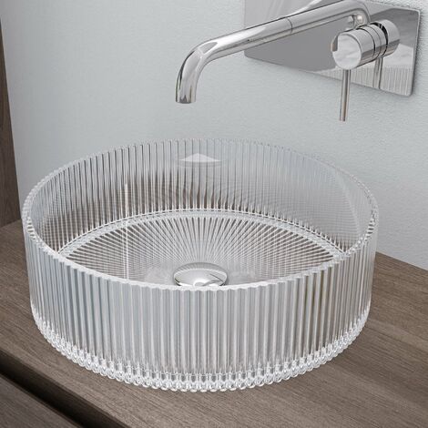 doporro lavabo sobre encimera lavabo de cristal 40x40x12cm en vidrio transparente lavabo Minerva01