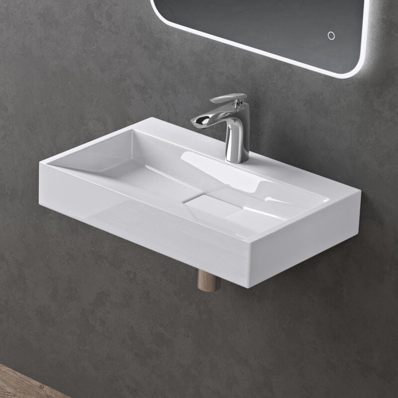 Doporro - Lavabo Suspendu avec Bonde Vasque à Poser Blanc 50x38x11cm Lave Mains Rectangulaire avec Perçage de Robinet Colossum19