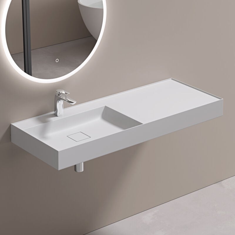 Doporro - Lavabo Suspendu avec Bonde Vasque à Poser Blanc Mat 120x46x12cm Lave Mains Rectangulaire avec Perçage de Robinet Colossum630
