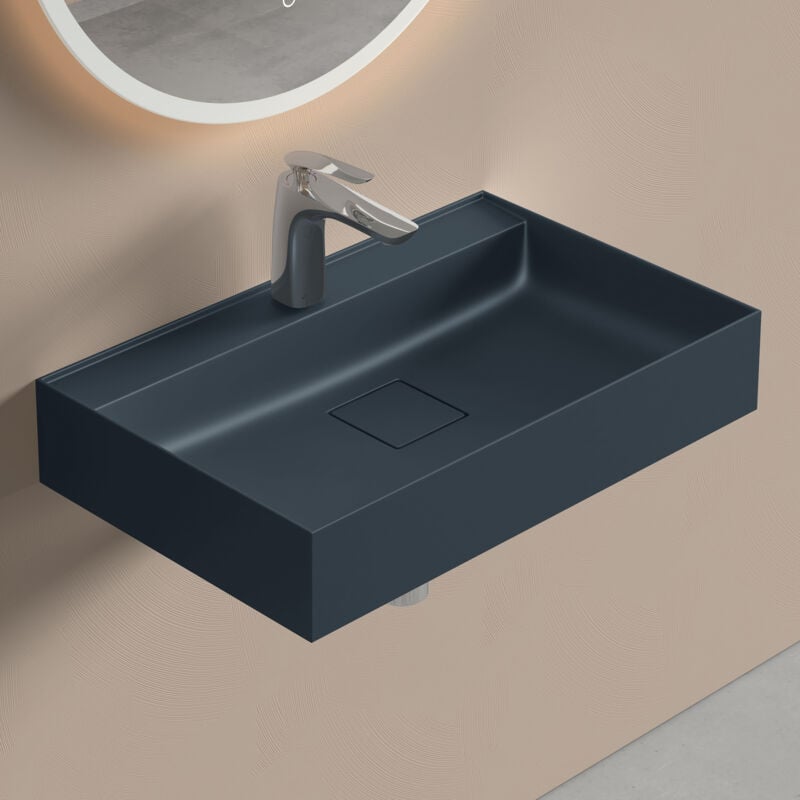 Doporro - Lavabo Suspendu avec Bonde Vasque à Poser Gris Noir Mat 50x38x12cm Lave Mains Rectangulaire avec Perçage de Robinet Colossum630