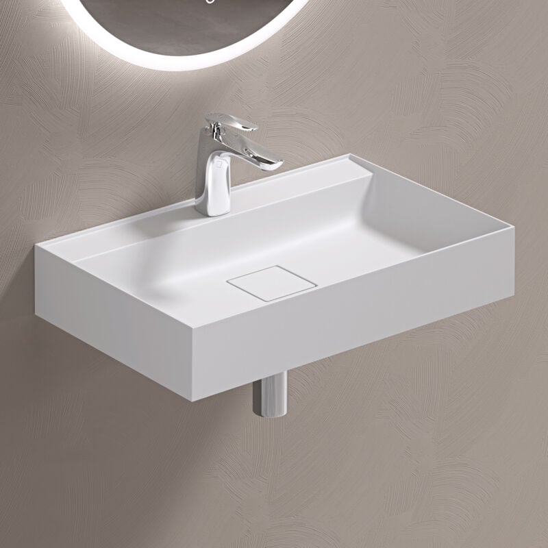 Doporro - Lavabo Suspendu avec Bonde Vasque à Poser Blanc Mat 60x38x12cm Lave Mains Rectangulaire avec Perçage de Robinet Colossum630