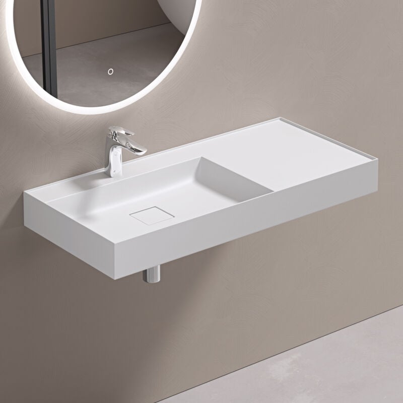 Doporro - Lavabo Suspendu avec Bonde Vasque à Poser Blanc Mat 100x46x12cm Lave Mains Rectangulaire avec Perçage de Robinet Colossum630