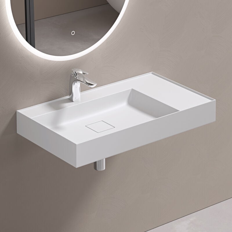 Lavabo Suspendu avec Bonde Vasque à Poser Blanc Mat 70x46x12cm Lave Mains Rectangulaire avec Perçage de Robinet Colossum630 - Doporro
