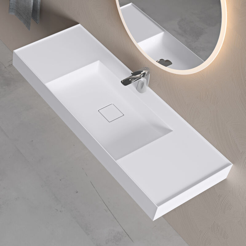 Doporro - Lavabo Suspendu avec Bonde Vasque à Poser Blanc Mat 120x46x12cm Lave Mains Rectangulaire avec Perçage de Robinet Colossum630