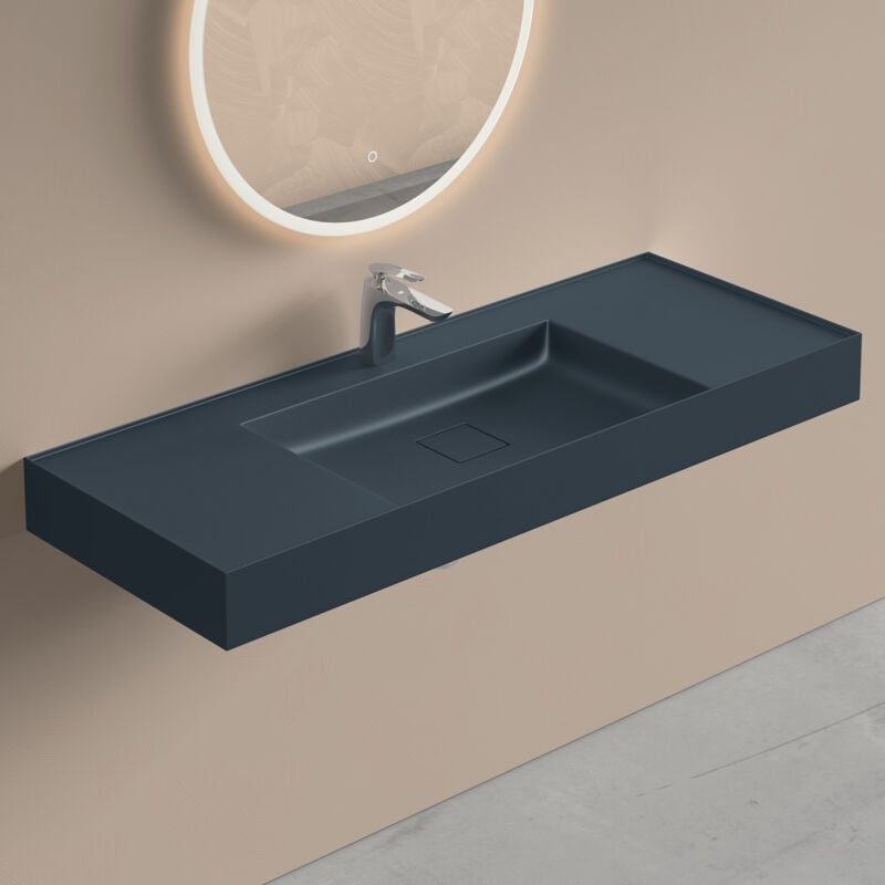 Doporro - Lavabo Suspendu avec Bonde Vasque à Poser Gris Noir Mat 120x46x12cm Lave Mains Rectangulaire avec Perçage de Robinet Colossum630