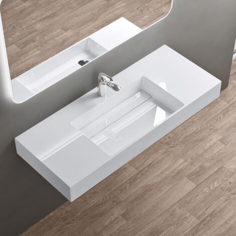 doporro Lavabo Suspendu Blanc 120cm Vasque à Poser avec Bonde Lave Mains Rectangulaire de Qualité pour Salle de Bain 120x48x13cm Colossum12