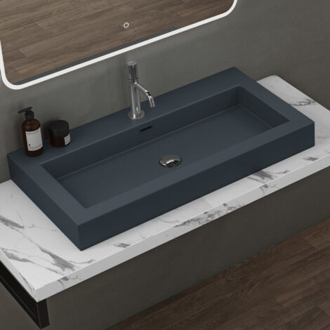 doporro Lavabo Suspendu Vasque à Poser Gris Noir Mat 90cm Lave Mains Rectangulaire Colossum18 90x48x10cm