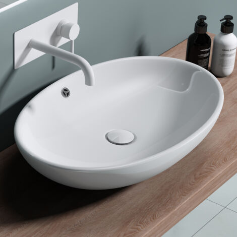 doporro Lavabo vasque à poser blanc 63cm lave main Bruxelles306 63x41x15cm
