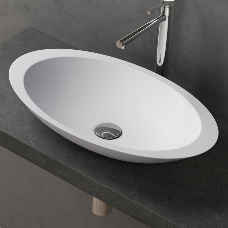 doporro Lavabo Vasque à Poser Blanc Mat 60cm Lave Main Colossum802 59x35x11,5 cm