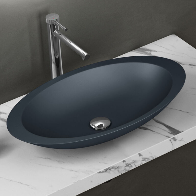Lavabo Vasque à Poser Gris Noir Mat 60cm Lave Main Colossum802 59x35x11,5 cm - Doporro