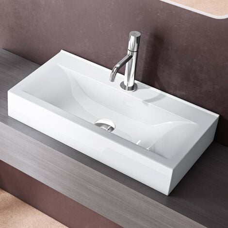 doporro Lavabo Vasque à Poser ou Monter au Mur Lave Mains Suspendu Design Bruxelles118g 62x32x11cm Blanc