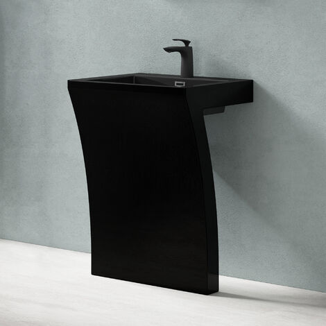 doporro® Lavandino a Colonna 60x48x83cm,Lavandino su Piedistallo per Bagni Colossum07 Lavabo a Colonna in Marmo Colato, Nero