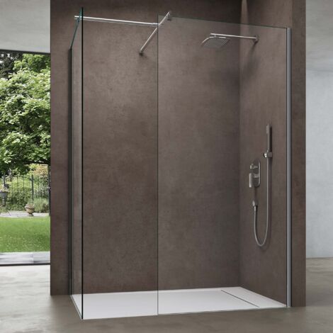 doporro Luxus Duschwand Duschabtrennung 
Bremen1K-T 100x100 Walk-In Dusche aus 2 
festen Glaselementen mit Stabilisator aus 
Echtglas 8mm ESG-Sicherheitsglas Klarglas 
inkl. Nanobeschichtung