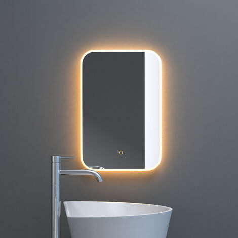 doporro® Luz Badspiegel-03 LED-Beleuchtung 400x600mm Stufenloses Dimmen Wandspiegel Beschlagfrei mit Touchbedienung 5 mm Glas