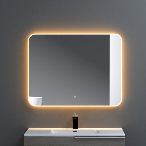 doporro® Luz Badspiegel-03 LED-Beleuchtung 900x700mm Stufenloses Dimmen Wandspiegel Beschlagfrei mit Touchbedienung 5 mm Glas