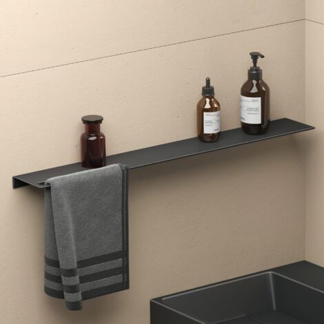 doporro Mensola da Parete Multifunzionale 80 cm in Alluminio Nero Opaco, Mensola per Doccia con Portasciugamani, per Bagno e Cucina Reglo-06