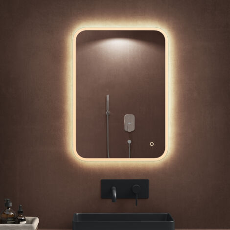 Doporro – Miroir lumineux de salle de bain 50x70 cm – Éclairage LED blanc chaud/neutre/froid – Interrupteur tactile – Revêtement antibuée