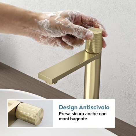 doporro Miscelatore Lavabo Alto in Acciaio Inox 304, Finitura Oro Spazzolato, Cartuccia Ceramica, Altezza 29 cm, Aeratore Rimovibile, Fino-01H