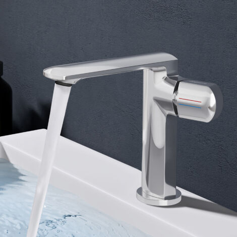 doporro Miscelatore lavabo bagno in ottone cromato, monocomando per acqua calda e fredda 17,9 cm WAO-1180