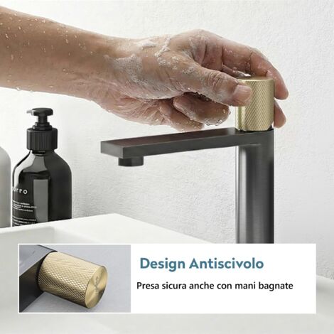 doporro Miscelatore Lavabo in Acciaio Inox 304, Finitura Grigio, Cartuccia Ceramica, Altezza 18 cm, Aeratore Rimovibile, Fino-01