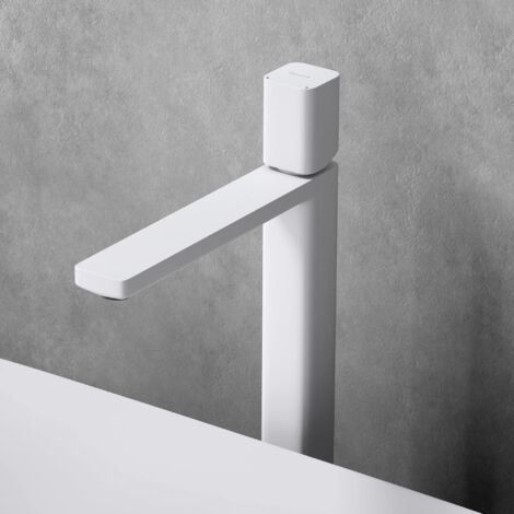 doporro Miscelatore Monocomando per Lavabo Bagno Senza Leva, Rubinetto con Flessibili Acqua Calda Fredda in Ottone Bianco H 30,9 cm WAO-7901