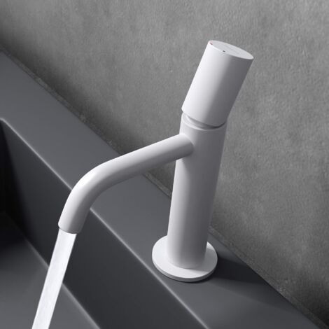 doporro Miscelatore Monocomando per Lavabo Bagno Senza Leva, Rubinetto con Flessibili Acqua Calda Fredda in Ottone Bianco Opaco H 20,7 cm WAO-7701