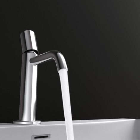 doporro Miscelatore Monocomando per Lavabo Bagno Senza Leva, Rubinetto con Flessibili Acqua Calda Fredda in Ottone Cromato H 20,7 cm WAO-7701