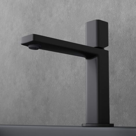 doporro Miscelatore Monocomando per Lavabo Bagno Senza Leva, Rubinetto con Flessibili Acqua Calda Fredda in Ottone Nero Opaco H 19,6 cm WAO-7901