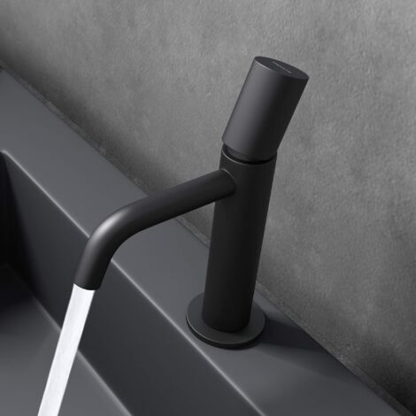 doporro Miscelatore Monocomando per Lavabo Bagno Senza Leva, Rubinetto con Flessibili Acqua Calda Fredda in Ottone Nero Opaco H 20,7 cm WAO-7701
