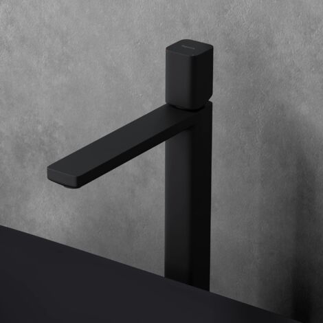doporro Miscelatore Monocomando per Lavabo Bagno Senza Leva, Rubinetto con Flessibili Acqua Calda Fredda in Ottone Nero Opaco H 30,9 cm WAO-7901