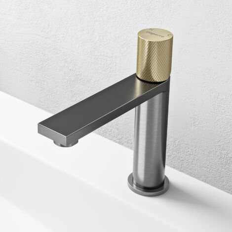 doporro Mitigeur Vasque Robinet de Lavabo Salle de Bain en Acier Inoxydable 304 Gris Double Commande Eau Chaude et Froide 17,7 cm Fino-01