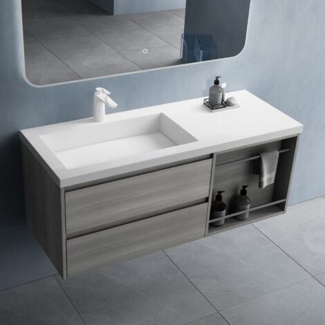 doporro Mobile Bagno sospeso 120x46x49cm, Mobiletto per Bagno con Lavabo, Marrone Scuro, Seria Open