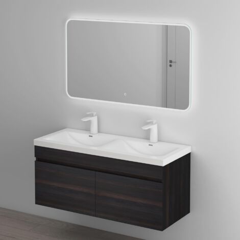doporro Mobile Bagno sospeso 120x48x55cm, Mobiletto per Bagno con Lavabo Doppio Marrone Scuro, Seria Botanica