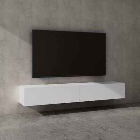 doporro Mobile Porta TV Sospeso 200 cm con 2 Ante Bianco Opaco, Credenza Bassa da Soggiorno Salotto, Madia Consolle per TV Fernsehschrank02