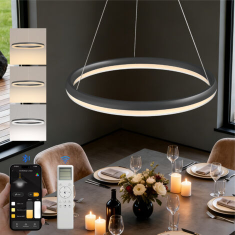 doporro Moderne LED Pendelleuchte – 45cm Dimmbare Esszimmerlampe hängend mit App & Fernbedienung, 3000–6000K, CRI≥95, höhenverstellbar für Esstisch & Wohnraum, Luvina05, Grau