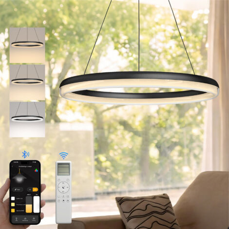 doporro Moderne LED Pendelleuchte – 45cm Dimmbare Esszimmerlampe hängend mit App & Fernbedienung, 3000–6000K, CRI≥95, höhenverstellbar für Esstisch & Wohnraum, Luvina05, Sandschwarz