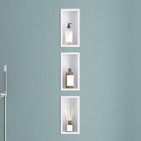 doporro Nicho de pared baño blanco 15 x 30cm repisa de ducha alicatable acero inoxidable repisa de ducha montaje oculto