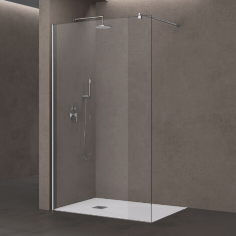 doporro Parete Doccia Walk In con Barra Stabilizzatrice Tonda 70-120 cm e Profilo Cromo, Vetro Temperato 8 mm Trasparente Anticalcare 120x200 cm – Bremen01K