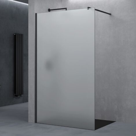 doporro Parete Doccia Walk-In in Cristallo Temperato Satinato, Inclusa Barra Stabilizzatrice Regolabile 70-120 cm in Acciaio Inox, Vetro 10 mm, Profilo Nero Opaco, 100x200 cm – Bremen02VS