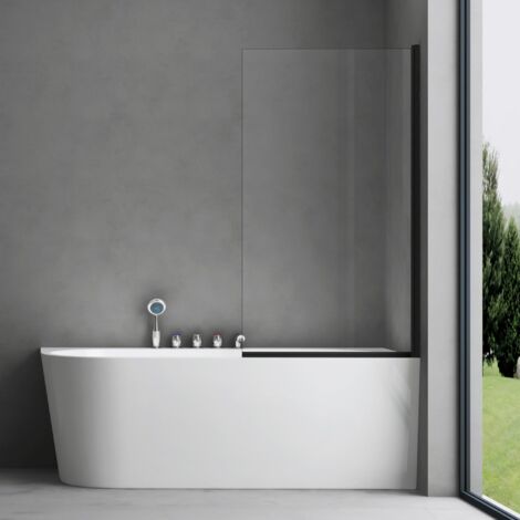 doporro Parete Vasca da Bagno Doccia 80x140cm, Parete Sopravasca Doccia Apertura 180° Vetro Trasparente 6mm Nero Cortona201K