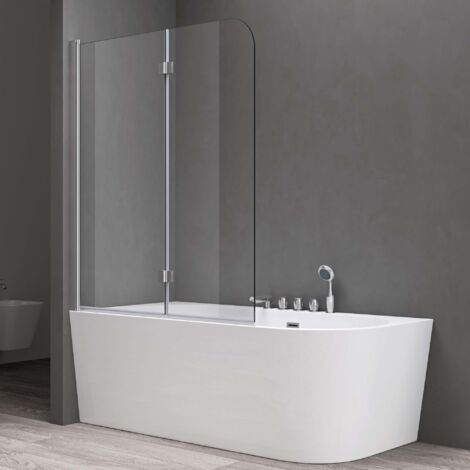 doporro Paroi de Baignoire 120x140cm Pare Baignoire 2 Volets Montage Réversible Verre Trempé Transparent 6mm Cortona1408