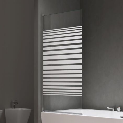 doporro Paroi de Baignoire 80x140 cm Pare Baignoire 1 Volet Verre Trempé Transparent avec Bandes Opaques Montage Réversible Cortona201MS