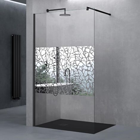 doporro Paroi de Douche à L'italienne 80cm Pare-douche avec Stabilisateur Rond Noir Verre de Sécurité 10mm Revêtement NANO 80x200cm Montage Réversible Bremen02BL